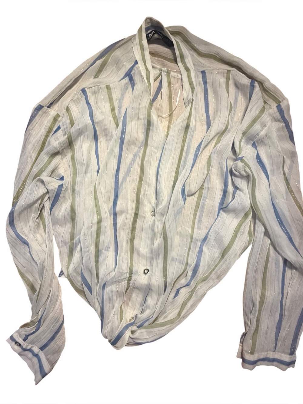 Zara Sheer Striped Lurex Blouse | Size S